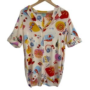 True Destinations Italian Riviera Novelty Print Romper M Cream La Dolce Vita